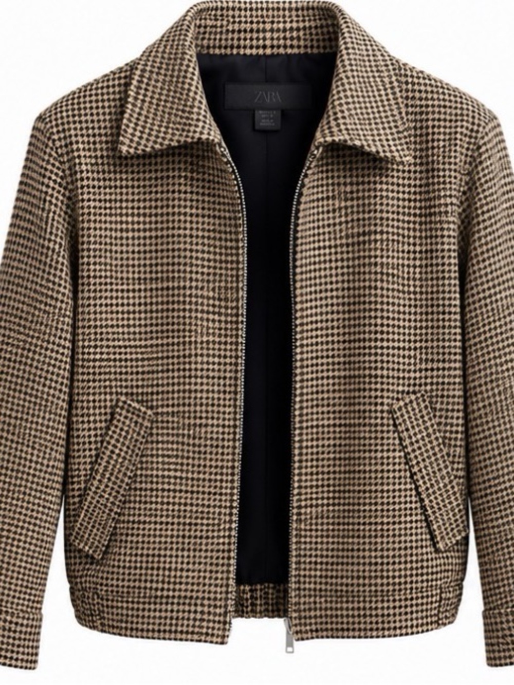 Zara Brown Houndstooth Bomber Jacket